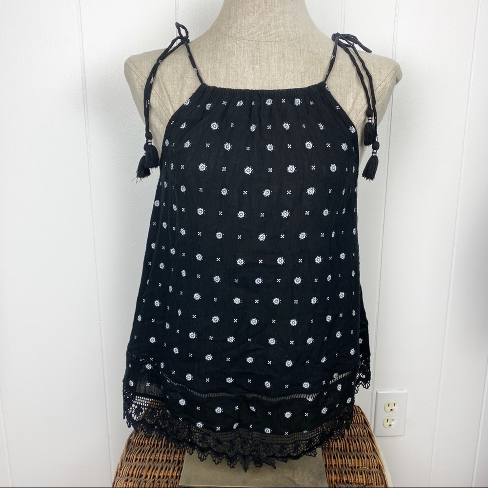 Old Navy Black & White Print Tie Sleeve Tank Top